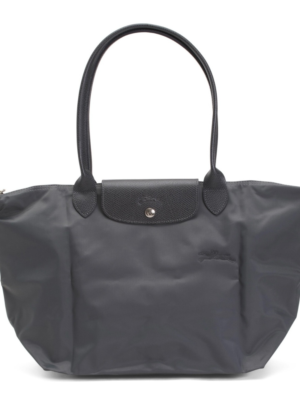 Longchamp- Grey Nylon Tote with Leather Trim